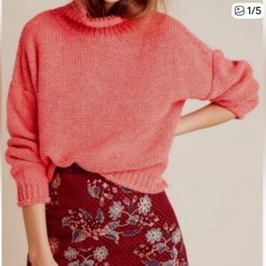 Anthropologie Lotti pink Wool / Alpaca Funnel neck Sweater Size Small